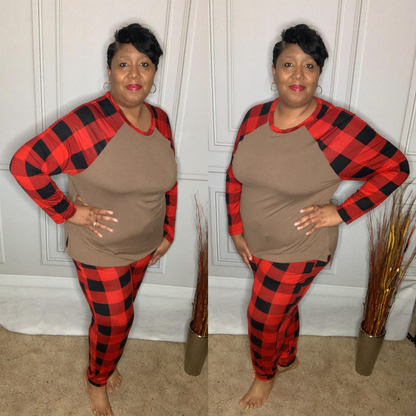 Plus Size Mocha Plaid Lounge Sets
