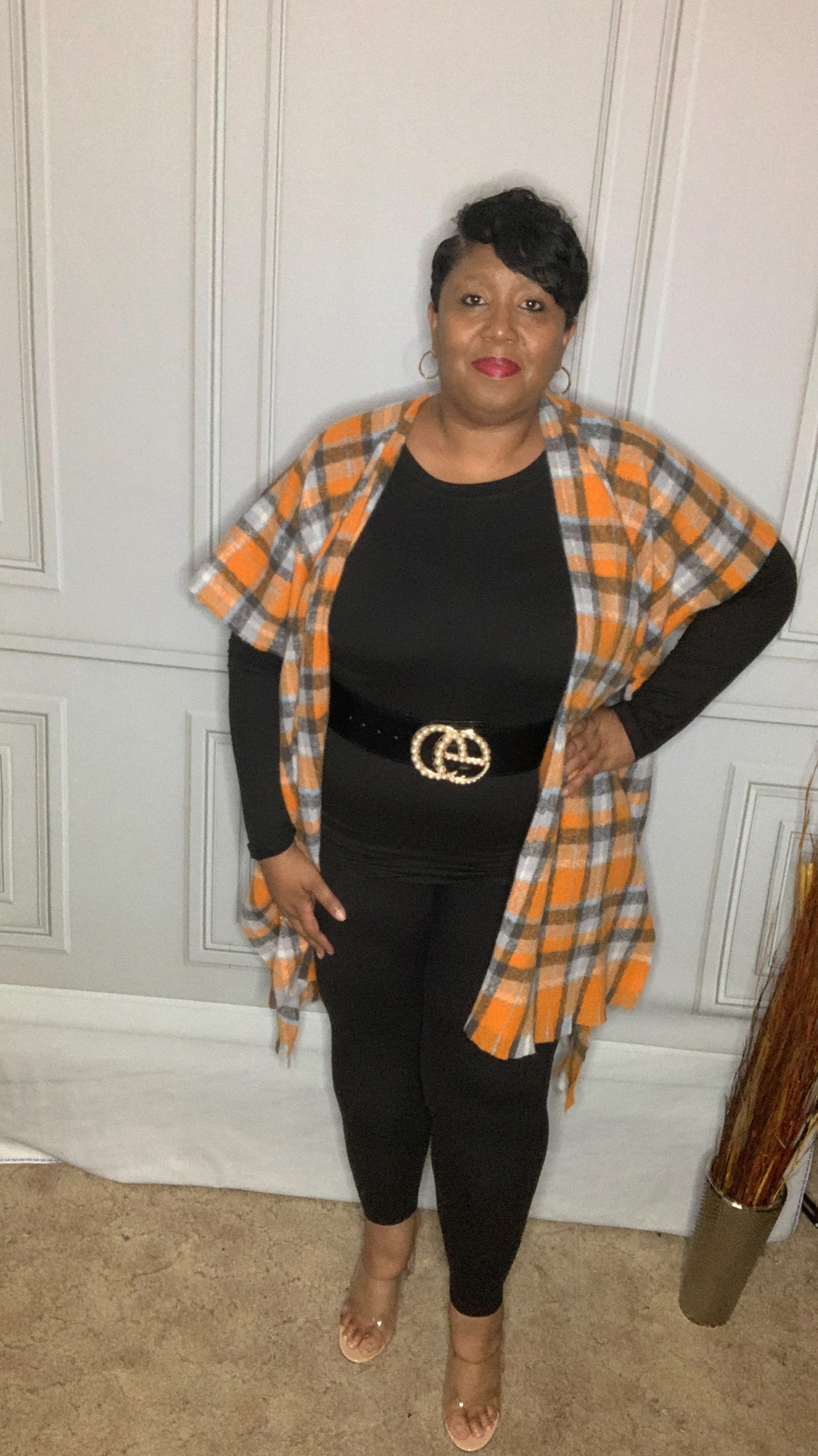Plus Size Orange Plaid Kimono