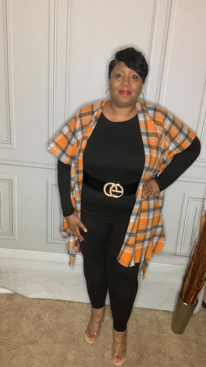 Plus Size Orange Plaid Kimono