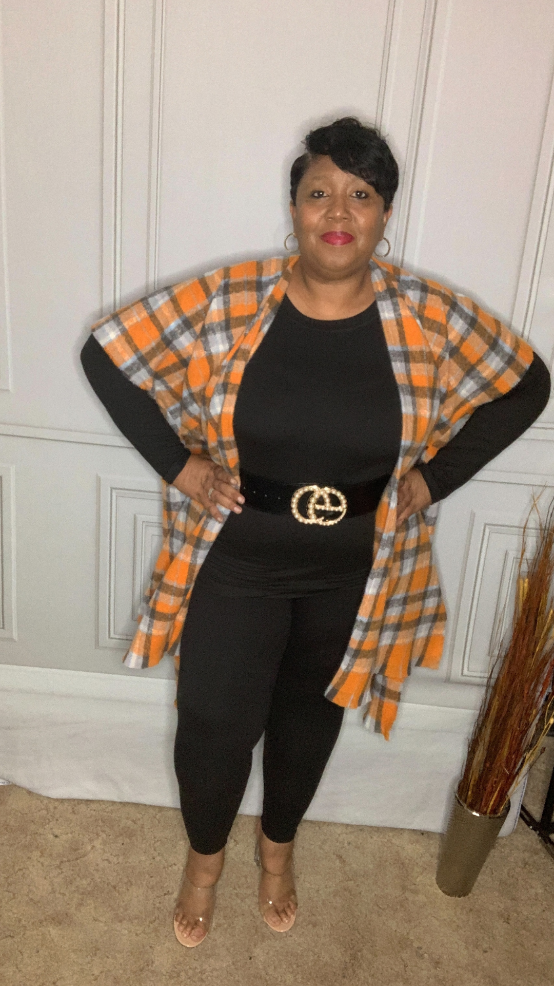Plus Size Orange Plaid Kimono