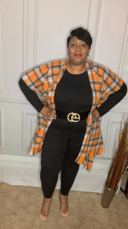 Plus Size Orange Plaid Kimono