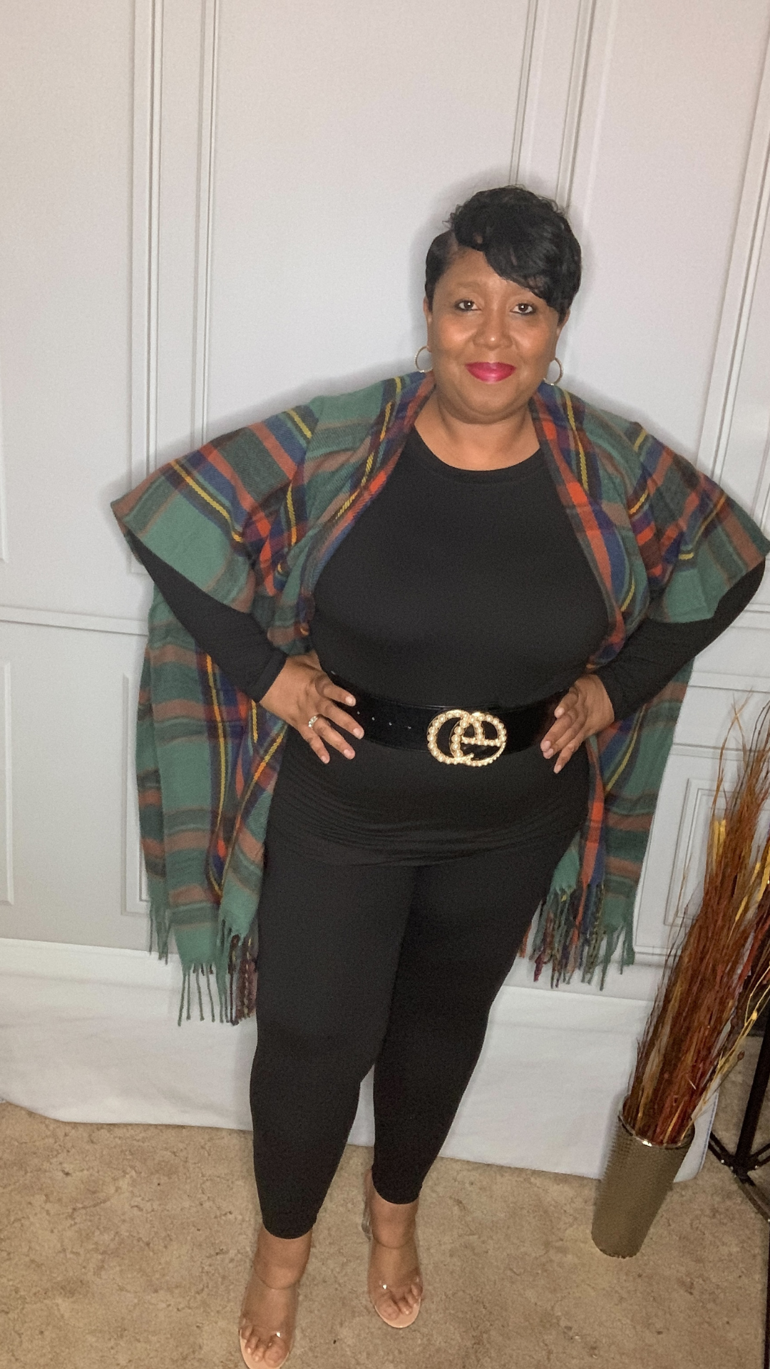 Plus Size Green Plaid Kimono