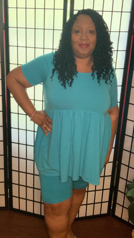 Babydoll Plus Size Biker Set (Ice Blue)