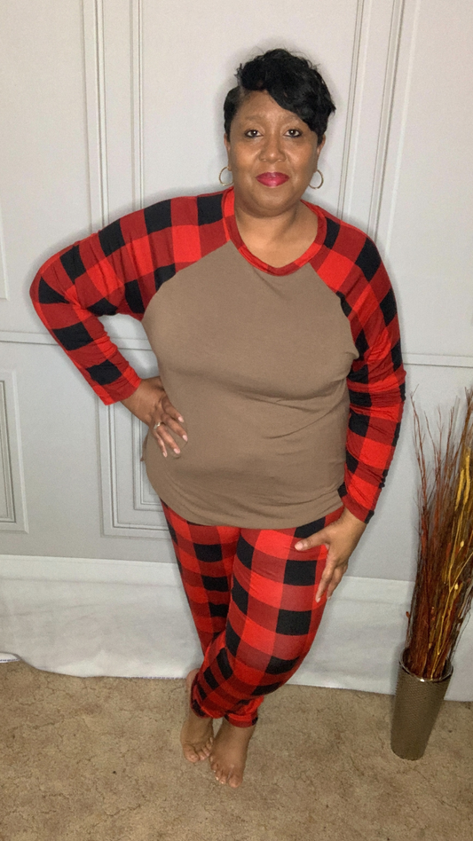 Plus Side Mocha Plaid Lounge Sets