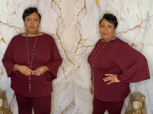 Plus Size Bell Sleeve Top Only Burgundy