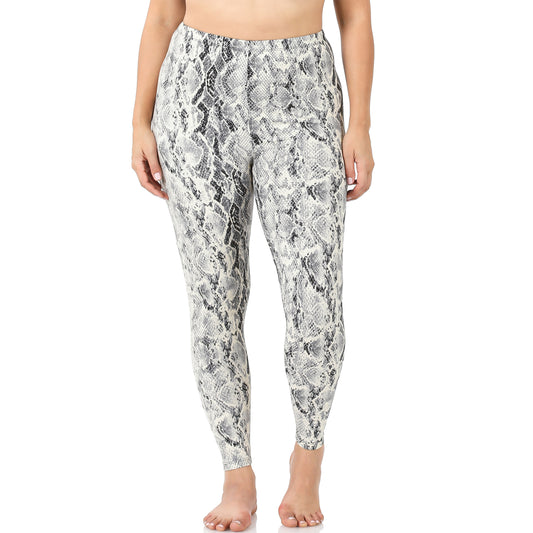 Plus Size Black Microfiber Snakeskin Leggings