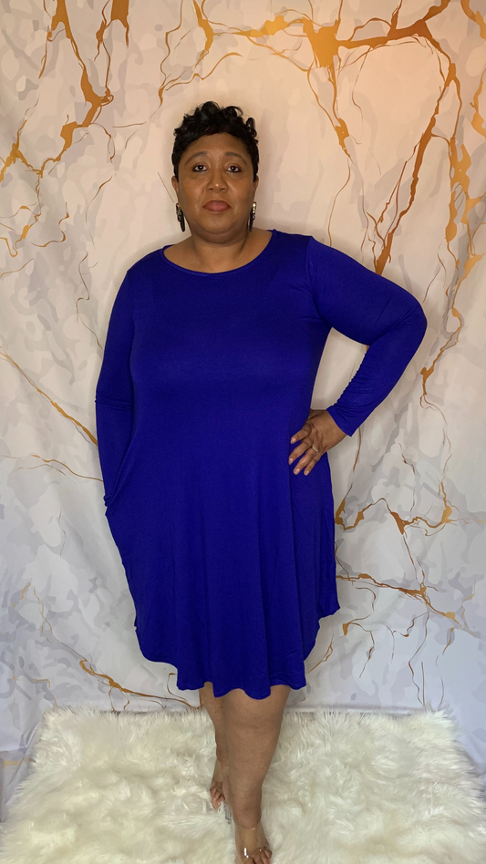 Plus Size Blue Pocket Dress