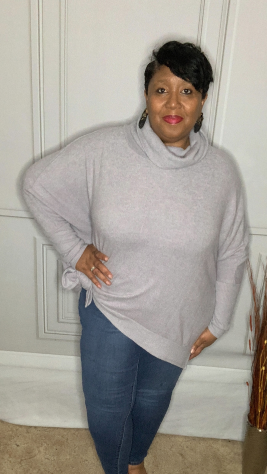 Plus Size Cowl Neck Poncho Sweater Heather Grey
