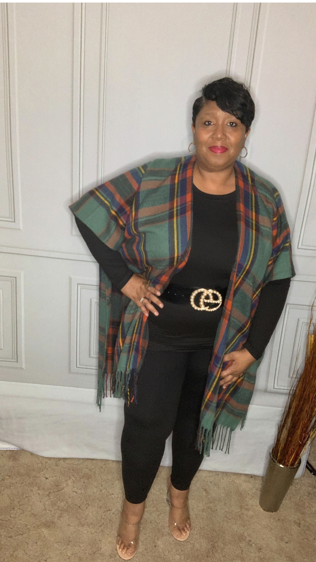 Plus Size Green Plaid Kimono