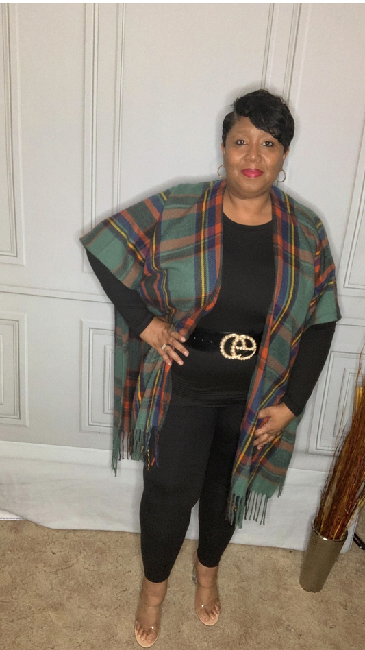 Plus Size Green Plaid Kimono