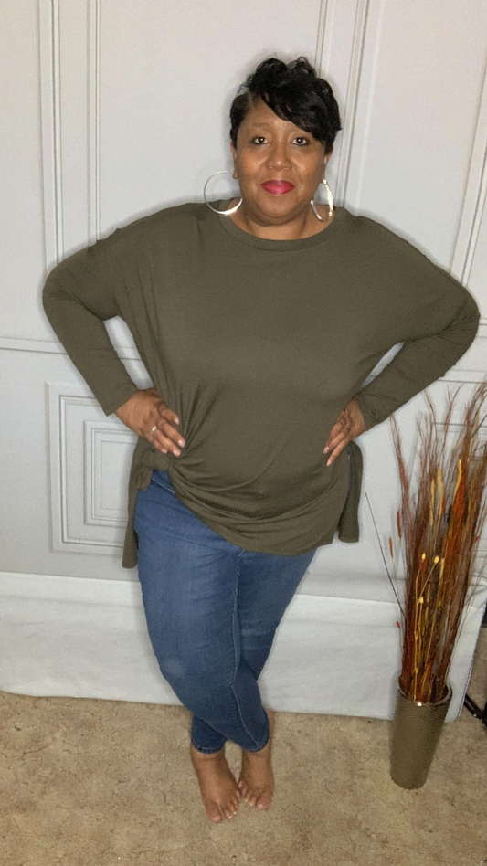 Plus Size Hi-Low Hem Top (Dark Olive)