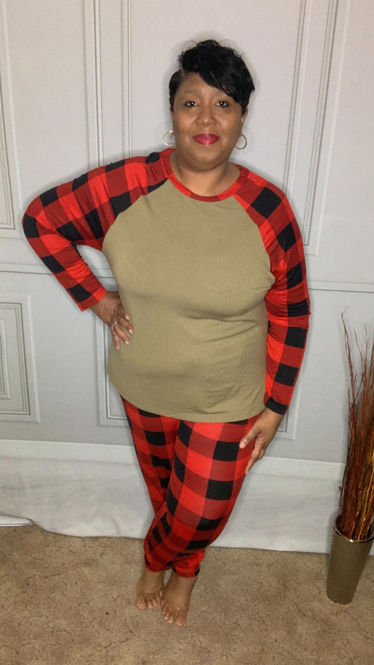 Plus Size Khaki Plaid Lounge Sets