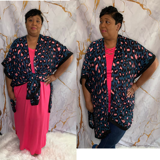 Leopard Print Kimono Teal freeshipping - Curvy and Beautiful Boutique