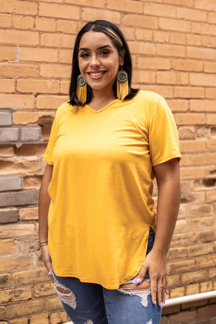 Plus Size Mustard V-Neck Top