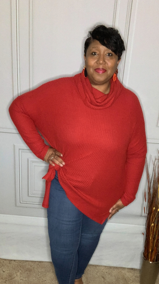 Plus Size Red Cowl Neck Sweater