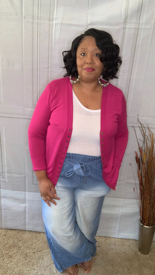 Plus Size Snap Button Cardigan