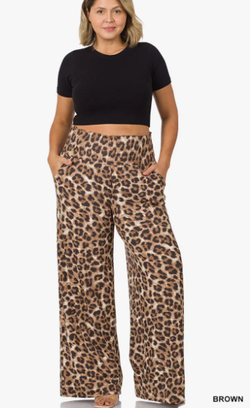 Plus Size Smocked Leopard Pant